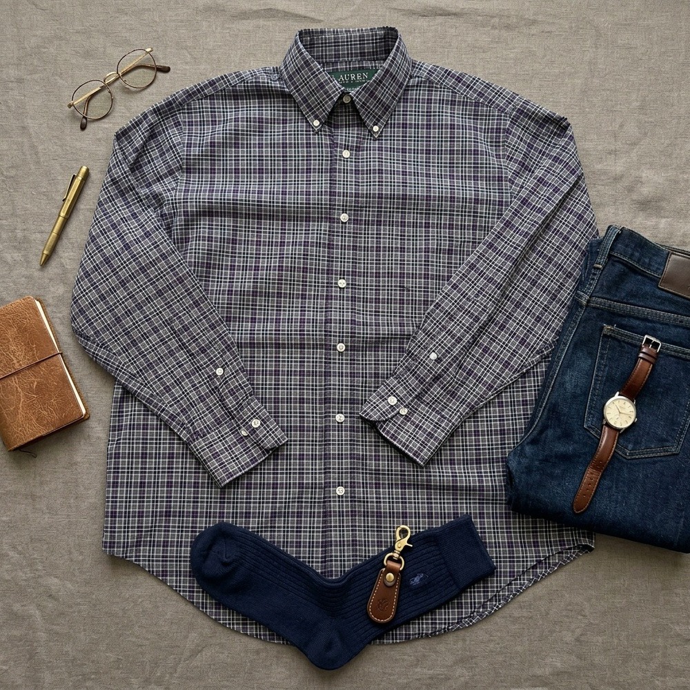 Lauren Ralph Lauren Shirt Men's 16 32/33 Classic Fit Non Iron Plaid Button Down